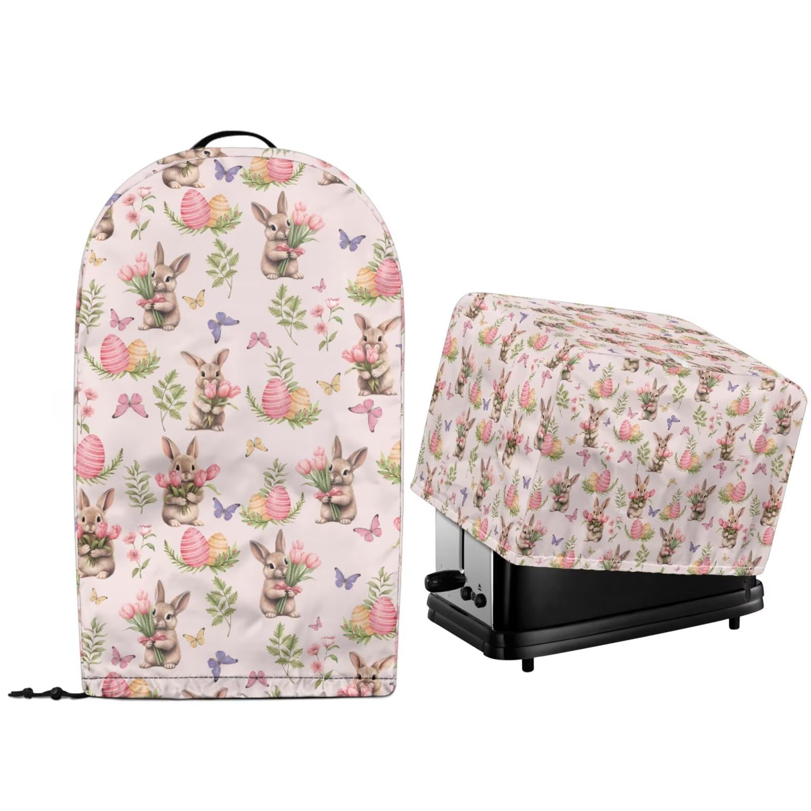 2 Pcs Kitchen Appliance Dust-proof Protector Covers for Toaster Maker Oven and Countertop Stand Mixer Blender Dust Cover with Drawstring Hem, Easter Day Floral Bunny