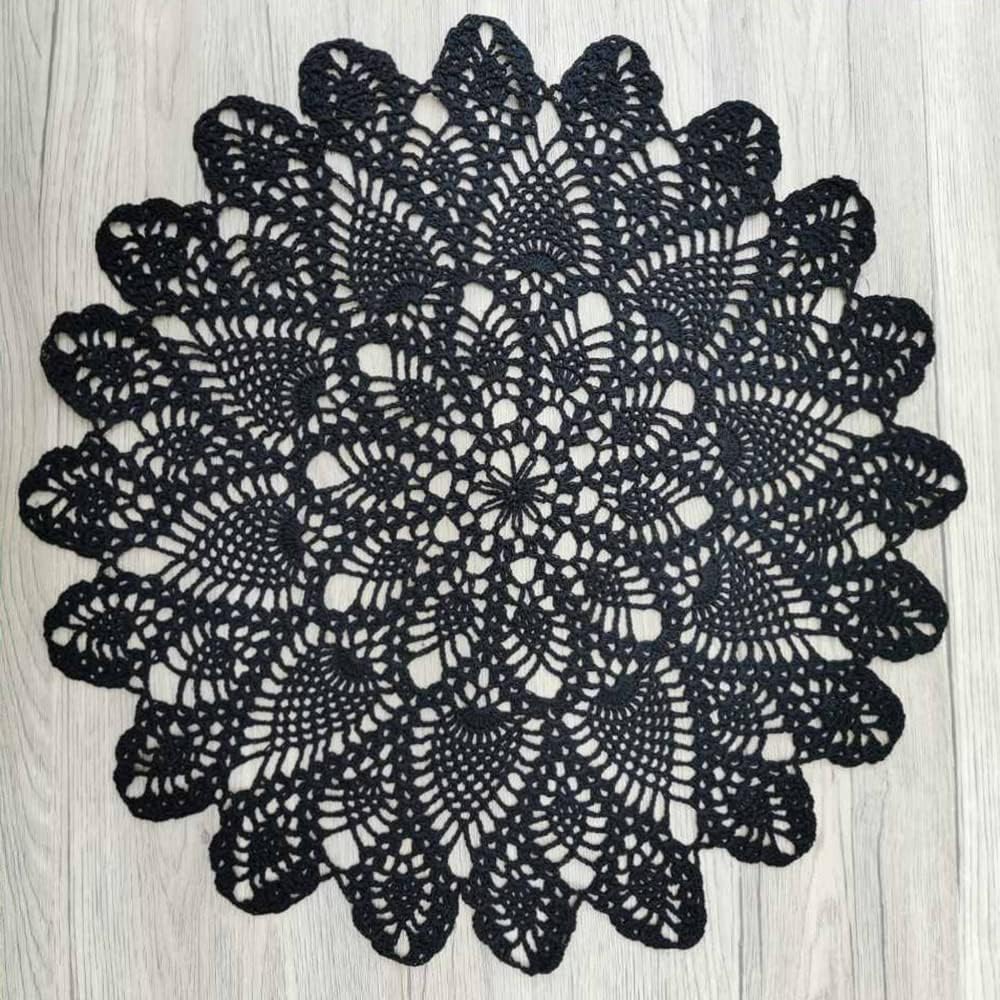 Phantomon 20 Inch Lace Doilies Table Placemats Handmade Crochet Cloth Round Coasters Knitted Doilies for Tables Sofa Cover, 100% Cotton (Black)