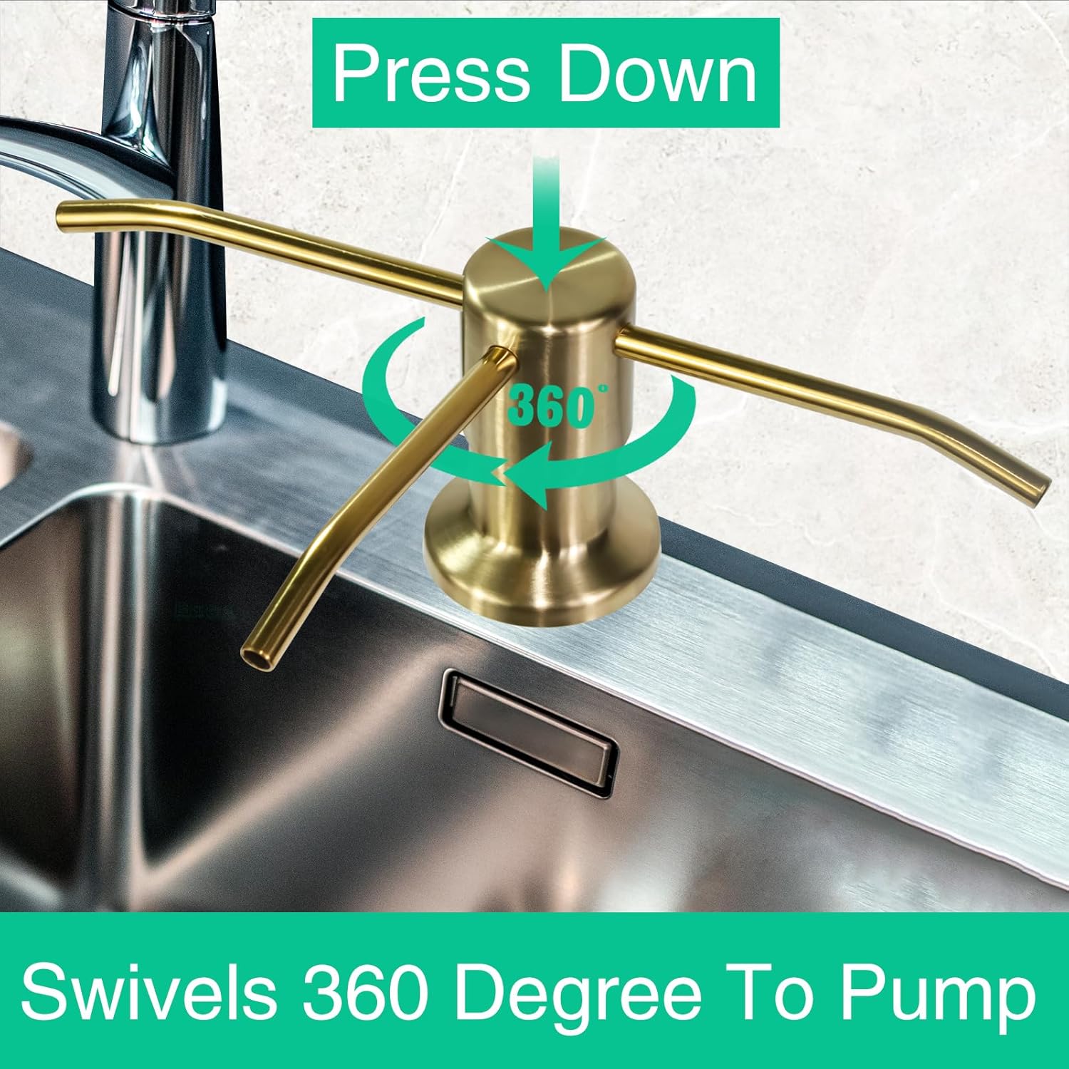 Soap Dispenser for Kitchen Sink, Built in Sink Soap Dispenser, Countertop Soap Dispenser Pump with 47" Extension Tube kit, No Need to Fill Little Bottle Again, Golden - Image 2