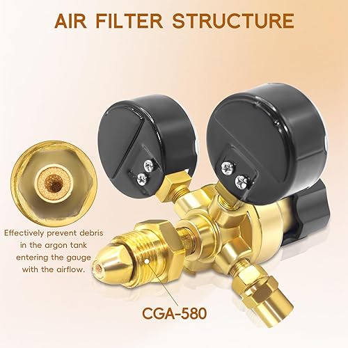 Miniatura 3 de Regulador de argón con manguera de gas de 6.6 pies, regulador de soldadura de gas de medidores de argón para máquina de soldadura TIG y MIG,