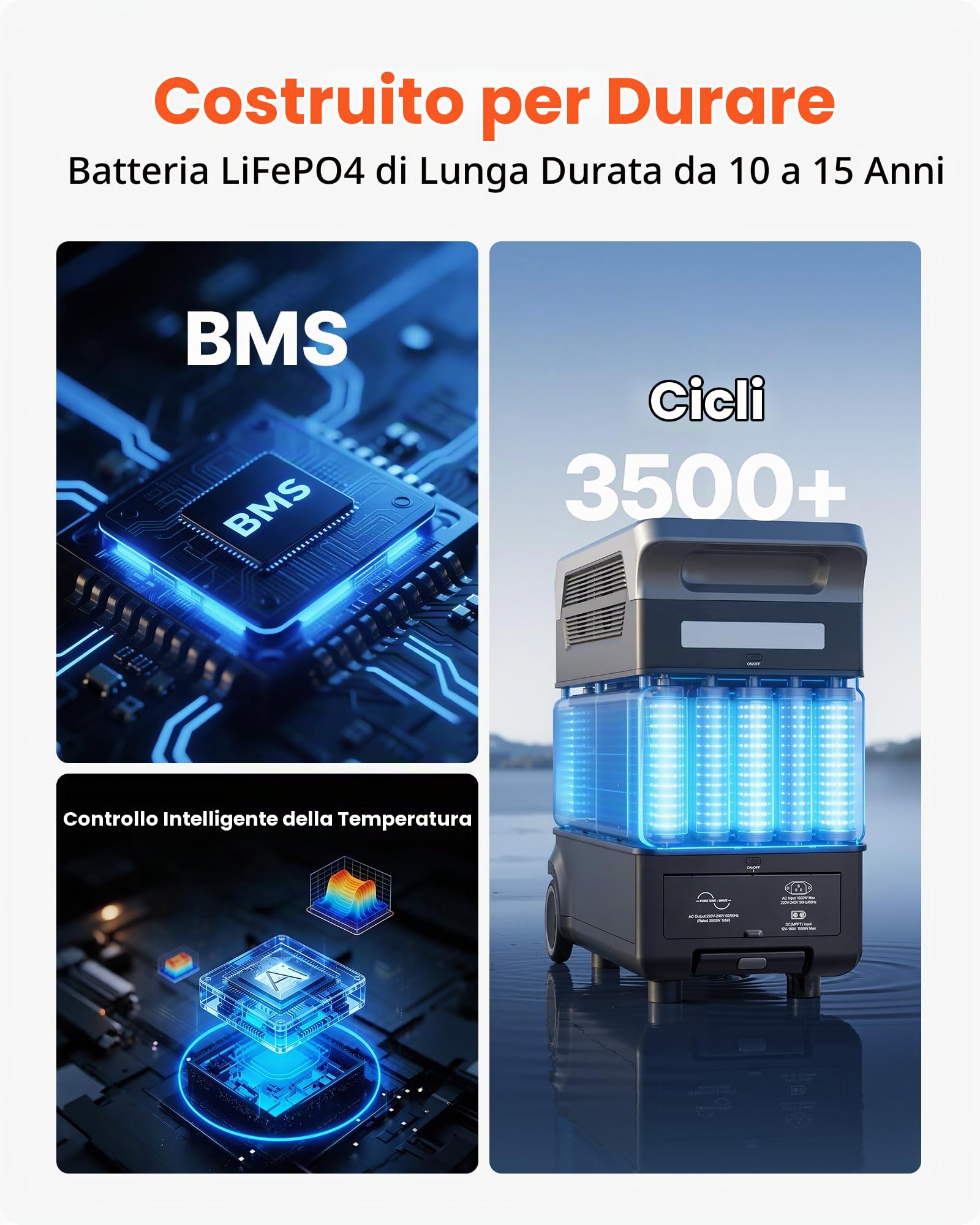 VEVOR Centrale Elettrica Portatile Generatore Solare 3000 W con Ruote Maniglia, Batteria di Backup LiFePO4 Wh con 13 Porte di Uscita per Campeggio Viaggio Camper Emergenza, Pannello Solare Non Incluso