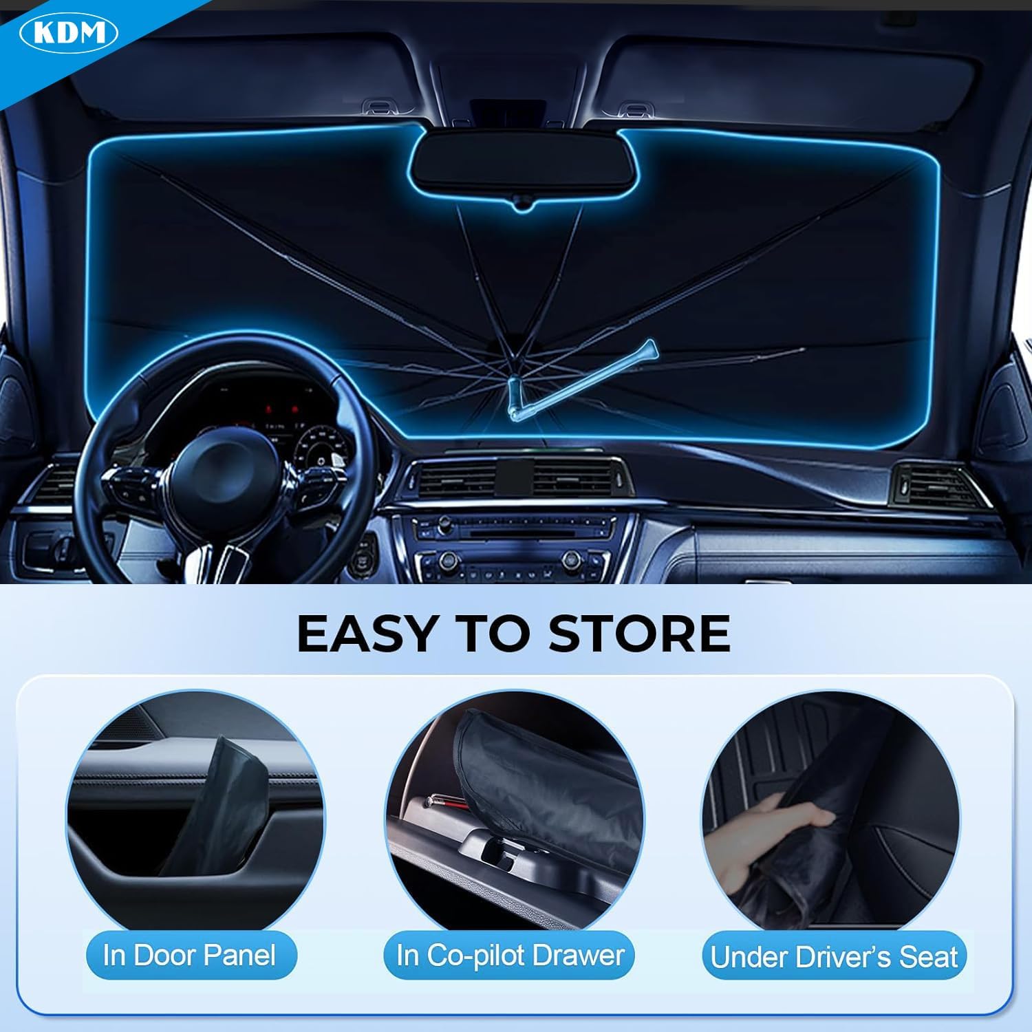 KDM Umbrella Style Windshield Sun Shade Fit for 2023 2024 2025 Honda CR-V (LX,EX,EX-L,EX-L Navi,Touring),Foldable Front Windows Sunshade Visor Protector Blocks UV Rays Heat,5 Layer