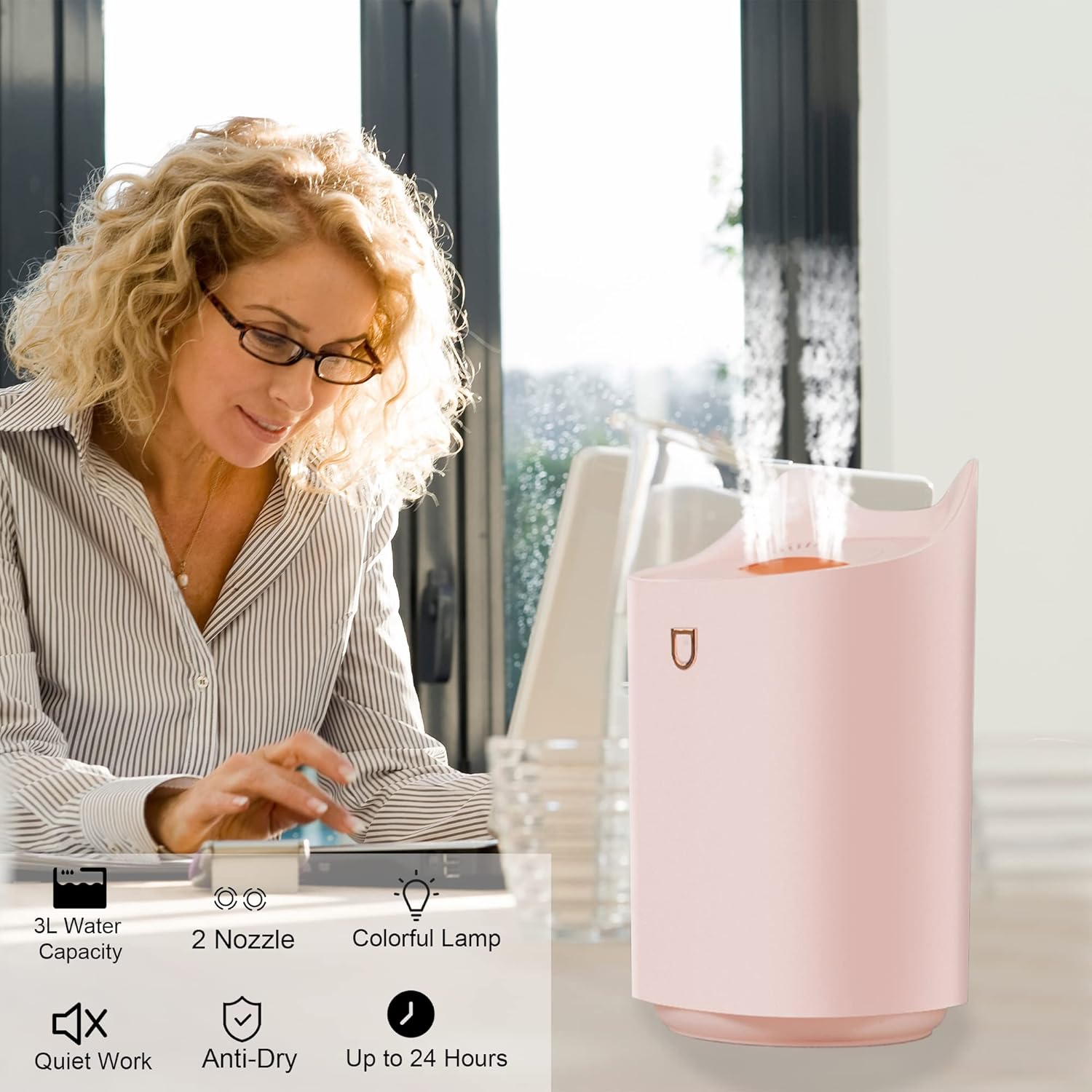 Humidifiers, 3L Air Humidifier, Quiet Humidifier 3 Mist Modes for