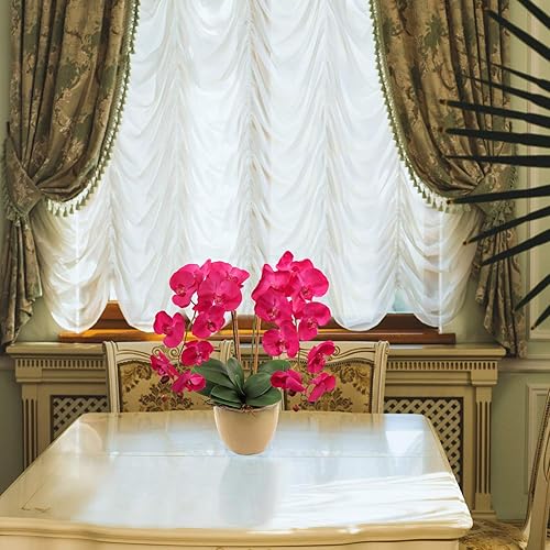 Miniatura 3 de Paquete de 2 orquídeas fucsia de 33.5 pulgadas toque real, perfectas para centros de mesa de bricolaje, decoración del hogar y eventos.