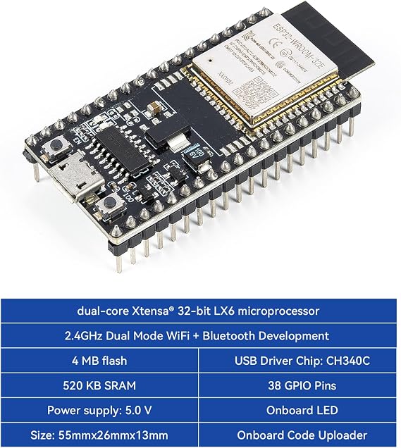 SunFounder ESP32 Camera Pro Kit with ESP32 WROOM 32E Module Enhanced Breakout Expansion Development Board ESP32CAM Micro SD Card Slot (Compatiple with Arduino)