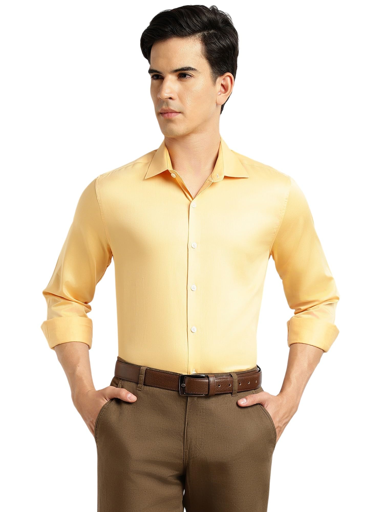 Thomas Scott Camisa para hombre, corte normal, formal, 100% algodón, manga larga, cuello ancho, camisa sólida de oficina para hombre