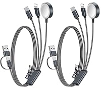 Vista 21 de Paquete de 1 cable de carga múltiple para artículos esenciales de viaje, cargador de Apple Watch, cargador de iPhone, [3 en 2] cable tipo Gris