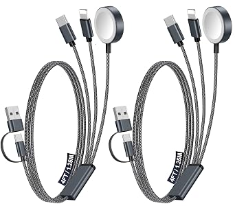 2Pack Multi Charging Cable Cord for Travel Essentials,Apple Watch Charger,iPhone Charger,[3-in-2] Type C/L Cable Portable Designed for iWatch,iPhone 17-8,Galaxy S26-21,AirPods,iPad-4FT Black