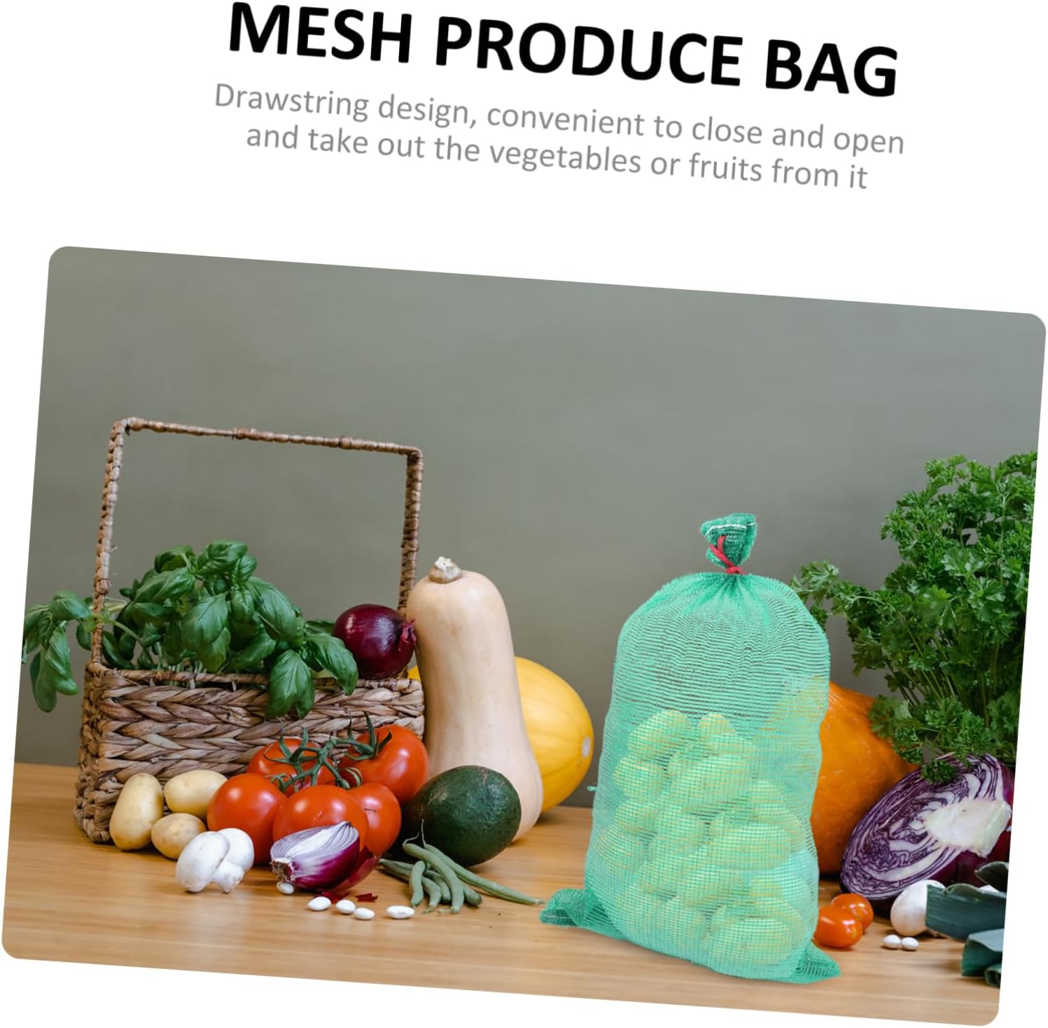 Unomor 50pcs Reusable Mesh Produce Bags for Vegetables Drawstring Onion and Potato Storage Bags Breathable Nylon Net for Grocery Shopping and Kitchen Organization