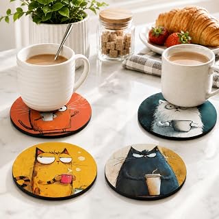 Coasters Set of 4, Cute Modern Table Cat Cup Coaster for Drinks