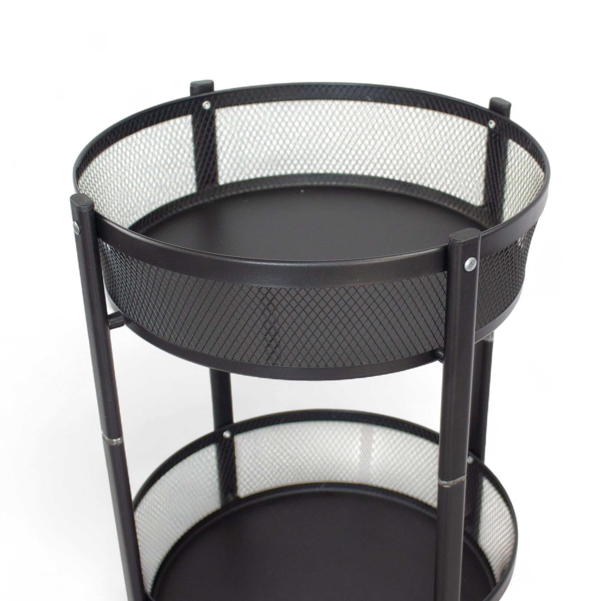 Pincho Carrito Auxiliar con Ruedas Verdulero Cocina Metálico, Mueble Auxiliar De Cocina, Estanteria con Ruedas 3 Niveles Plegable, Carro Almacenaje Rodante Negro - Metal 3 Bandejas Redondas