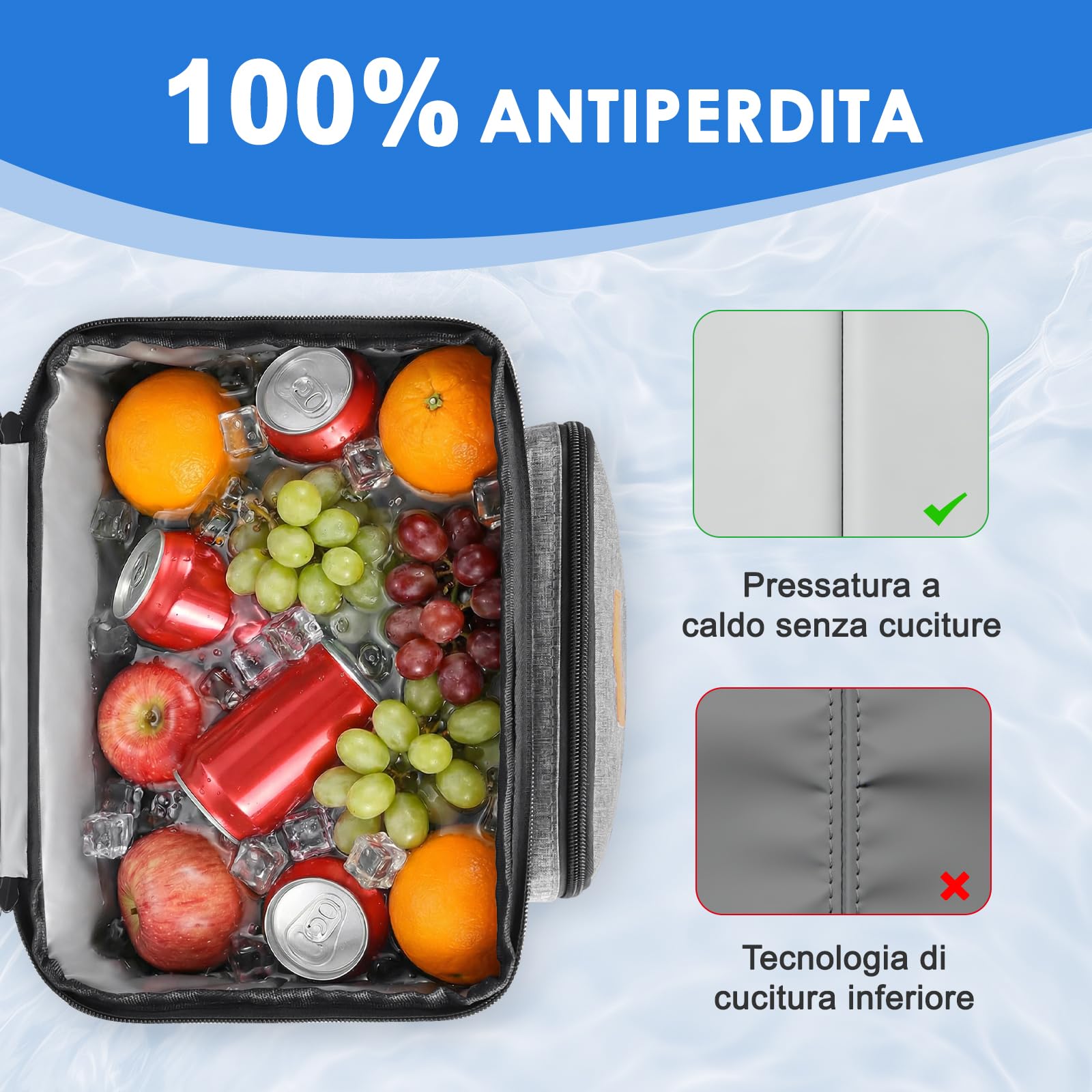 Zaino Termico Frigo 24L Borsa Termica Isoterma Impermeabile Grigio