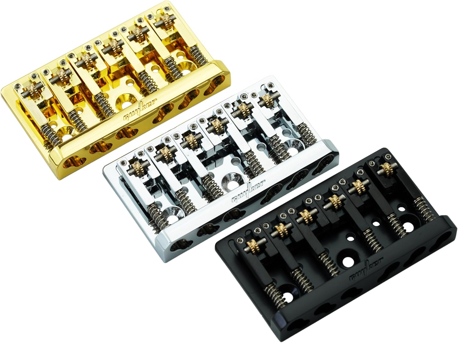 Guyker Bass Bridge, 5 String Bass Bridge with Solid Roller Saddle Adjustable Replacement Part (GB506, Gold)