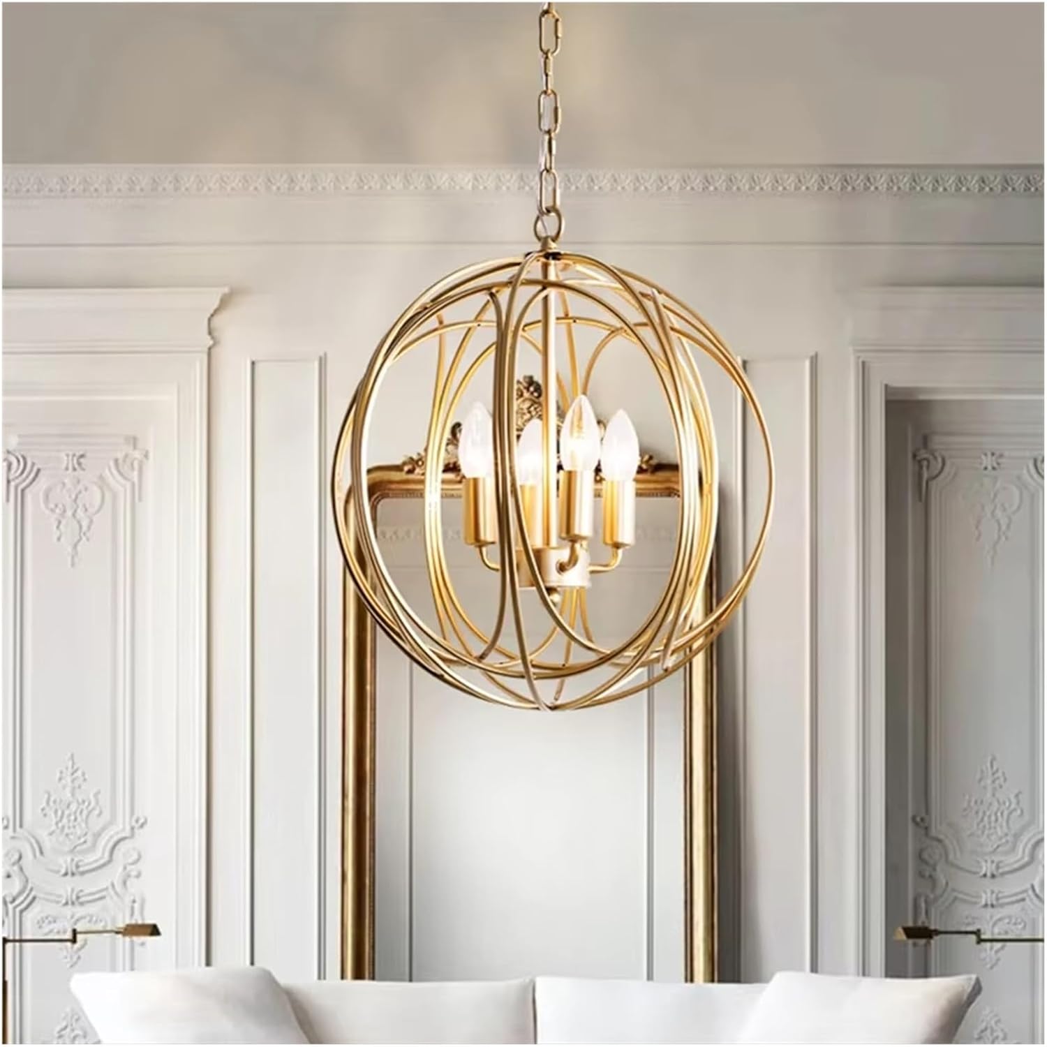 Modern Led Chandelier for Dining Room Kitchen Bedroom Bedside Lamp Gold Vintage Ring Ball Decorate Ceiling Hanging Light,Indoor Illumination