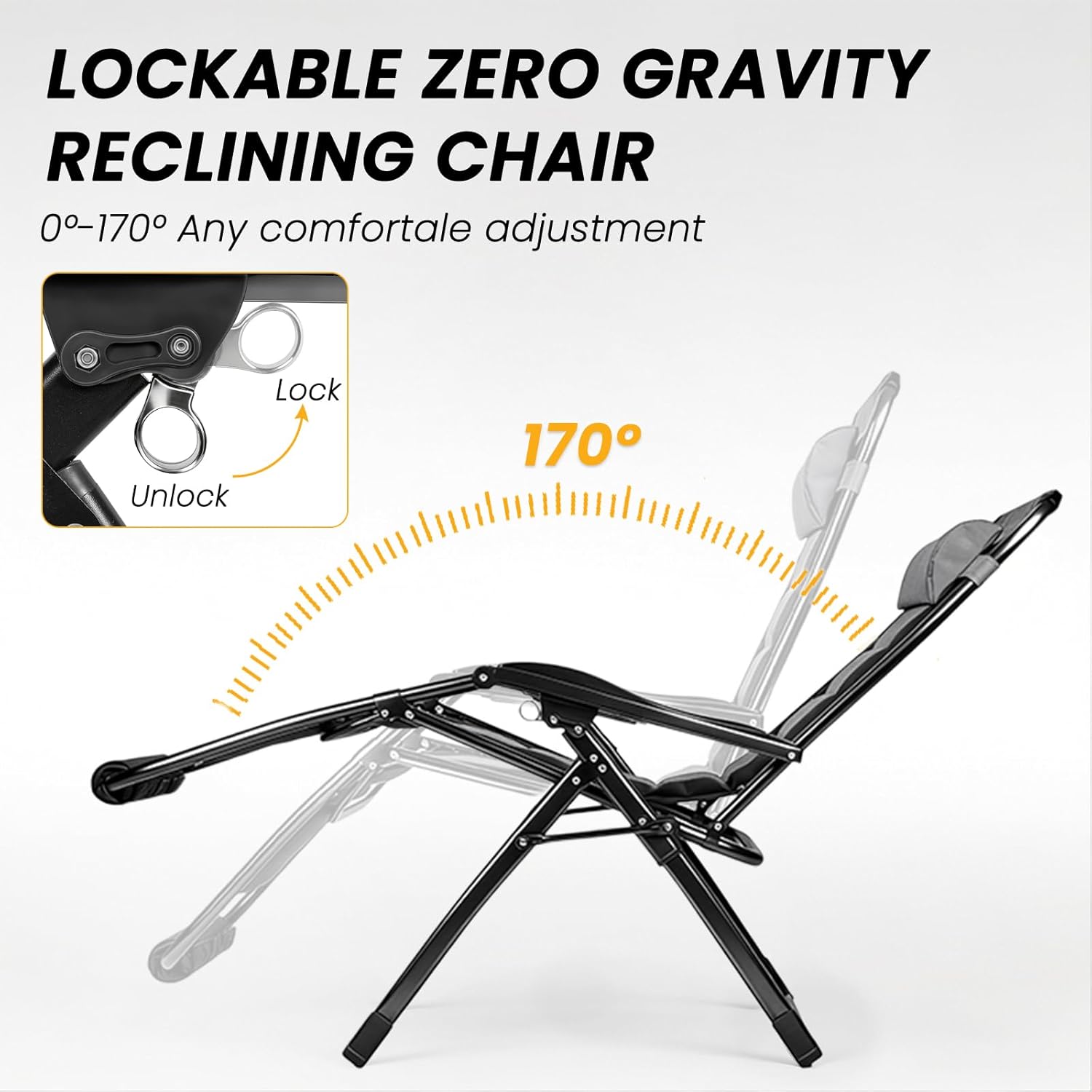 Oversized Padded Zero Gravity Lounge Chair, Foldable Patio Anti Gravity Reclining Chairs, Folding Lawn Recliner Withe Cup Holder for Yard/Camping/Outdoor, Support 350LBS (2 Pack-Black)