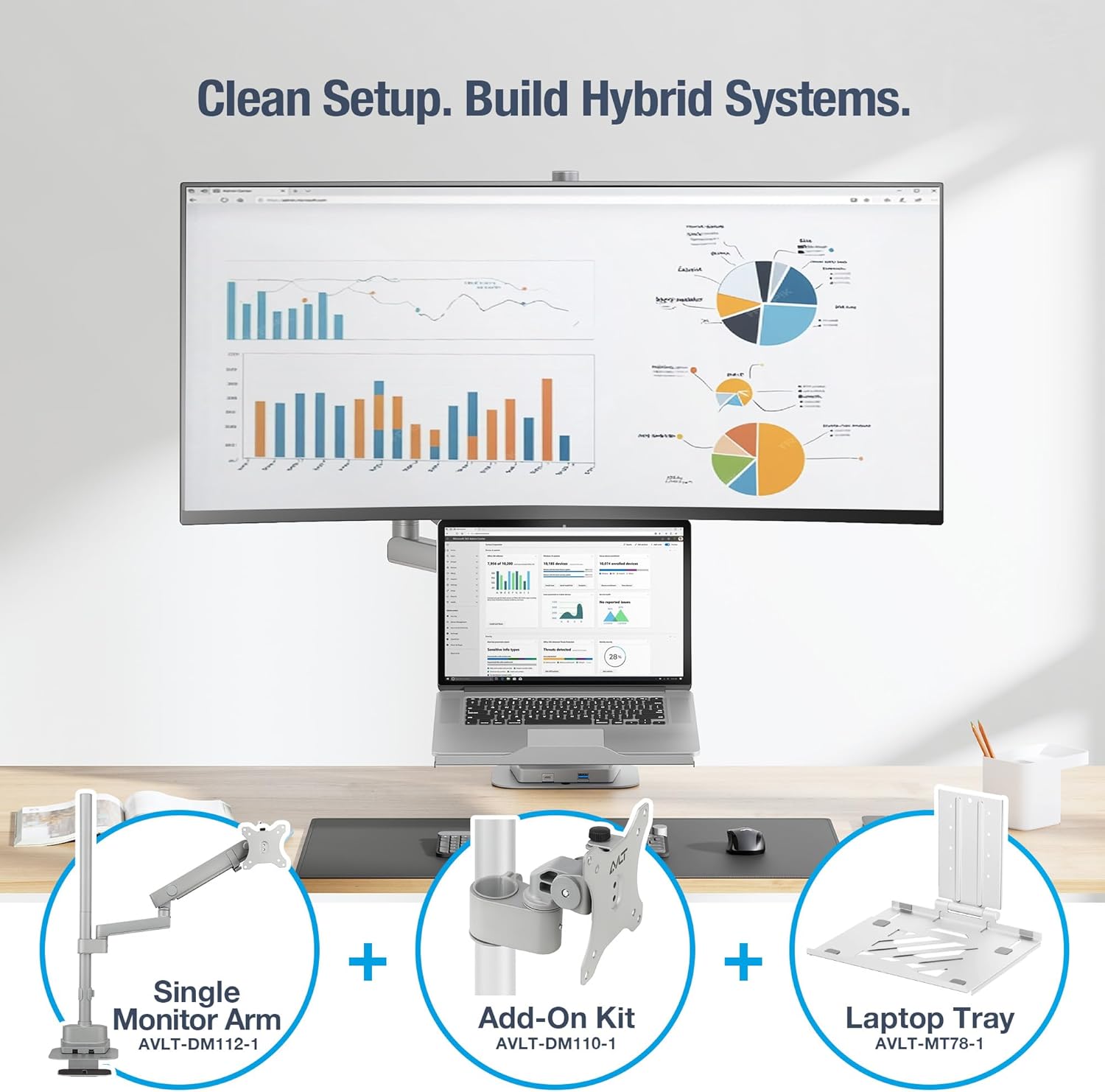 AVLT Single 40 Inch Monitor Head Add-On Kit for Pole Top Mount –Gray, Fits Ultrawide Screen, Supports 26.4 lbs (12kg), for 1.38" (35mm) Pole, VESA Compatible, Workspace Upgrade Extension Arm