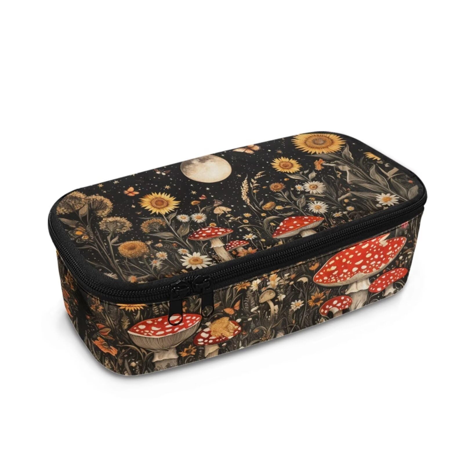 COEQINE Vintage Mushroom Pencil Case for Girls 6-8 Large Capacity Pen Bag with Handles Portable Hign Storage Pen Case Pouch Makeup Bag for Boys Girls Teen College