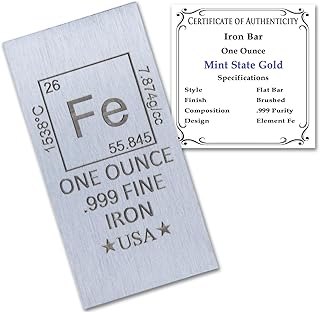 1 oz Iron Bar (Flat Style) .999 Pure Paperweight - Element Design with Certificate of Authenticity