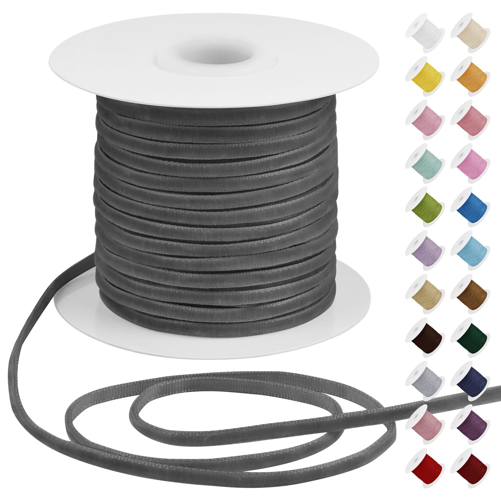 Uiopa Thin Velvet Ribbon 3mm x 45m Single Face Vintage Velvet Dark Grey Ribbon for Gift Wrapping, Flower Bouquets, Invitations, Ornaments, Home Decor, DIY Crafts