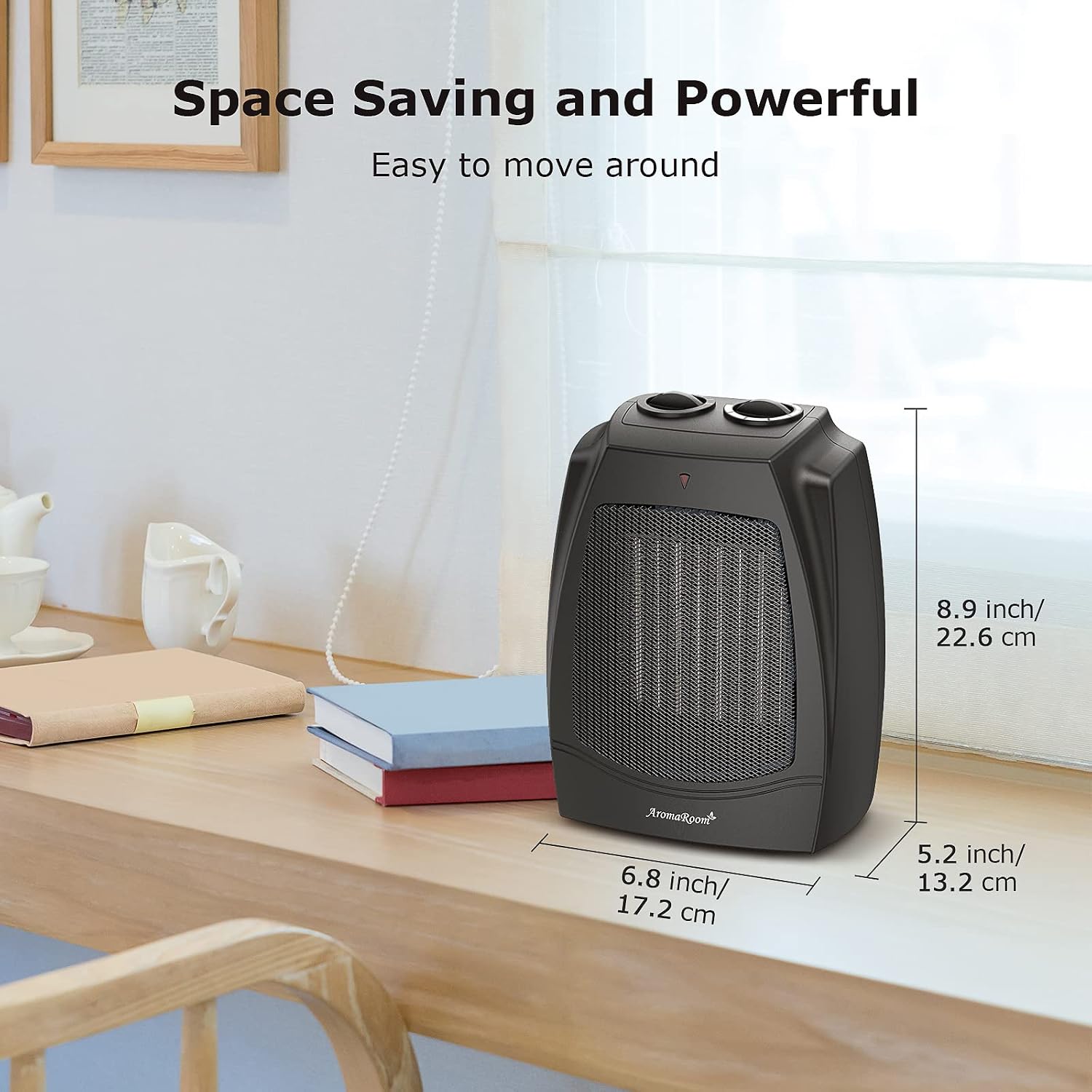 Space Heaters for Indoor Use, 1500W Portable Electric Heater with Adjustable Thermostat, Small Room Space Heater Fan for Office, Desk, Bedroom, PTC Ceramic Fast Heating, Tip Over, Overheat Protection