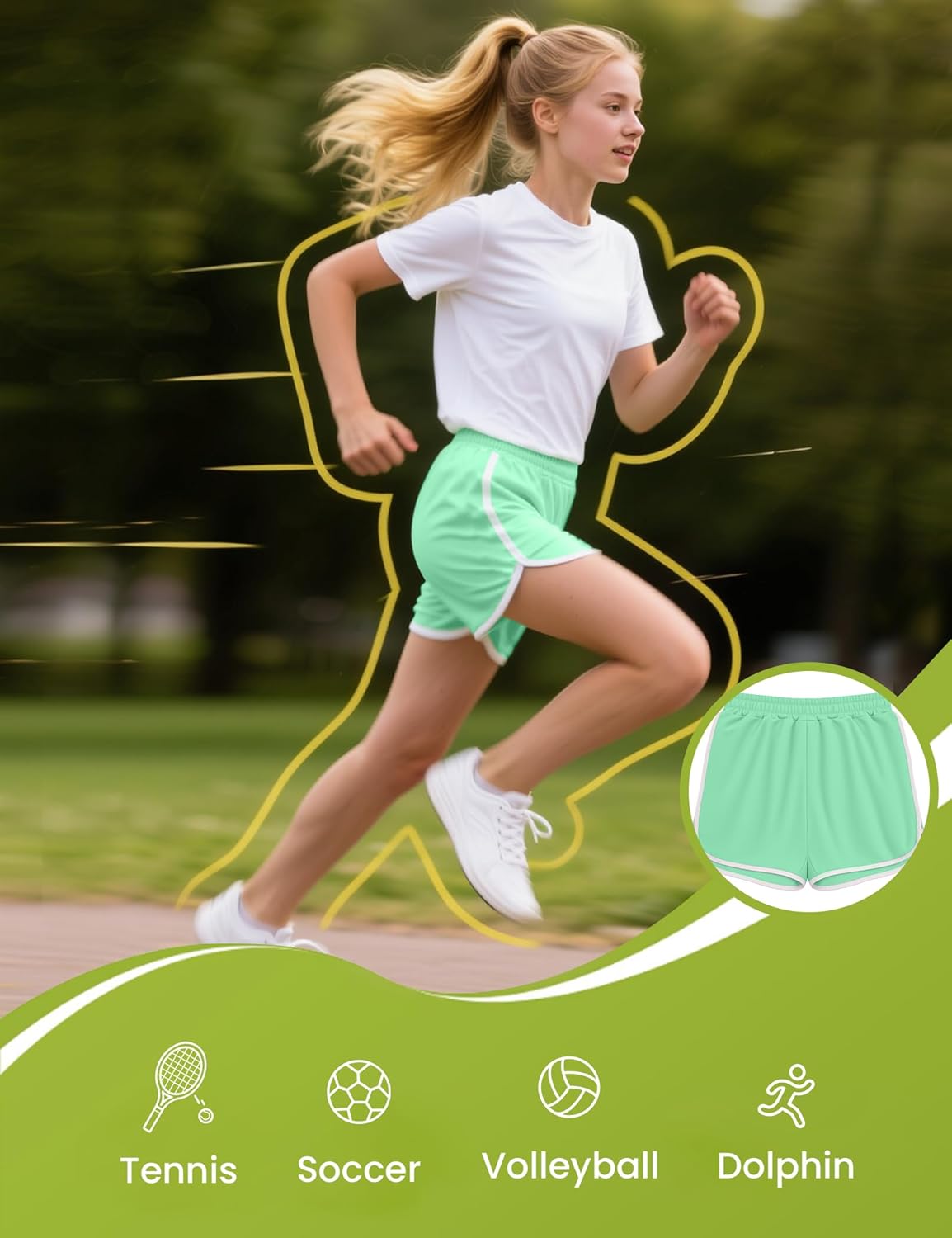 Rupy 4 Pack Girls Athletic Shorts Quick Dry Kids Active Dolphin Running Gym Shorts Lightweight Soccer Shorts