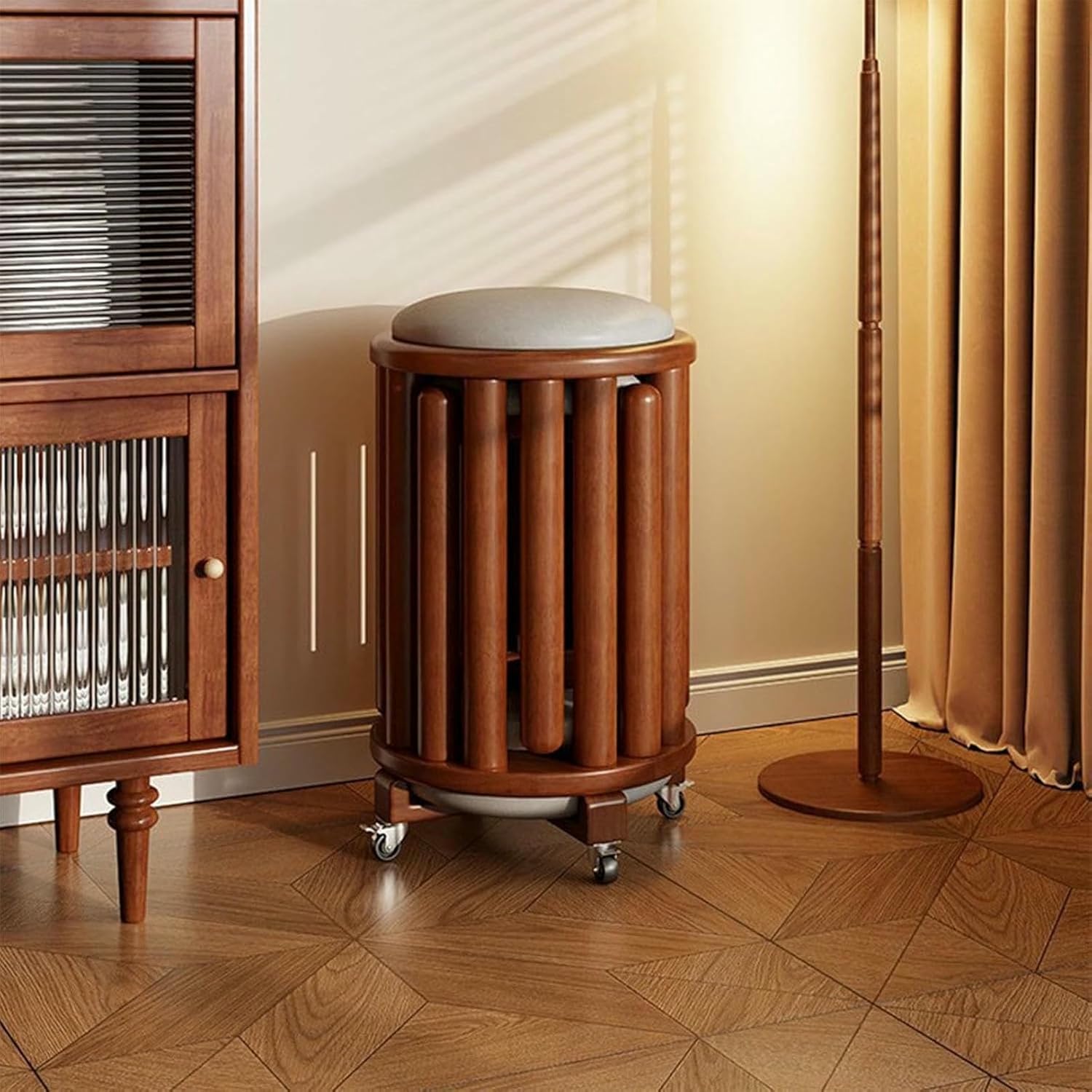 Stackable Solid Wood Stools, 4-in-1 Solid Wood Soft Pack Stool with Wheels, Thickened Stackable Stools Set of 4 or Living Room Bedroom Kitchen Office