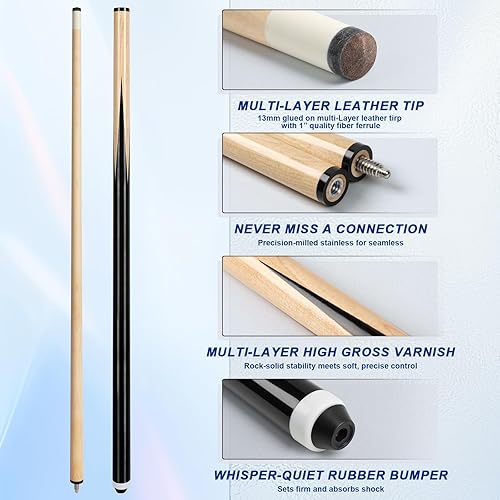 Miniatura 2 de LOTKEY Taco de billar de 58"52"48"42"42" juego de 42 palos de billar para profesionales, palos de piscina para adultos 14, 15, 20, 21 onzas con 2