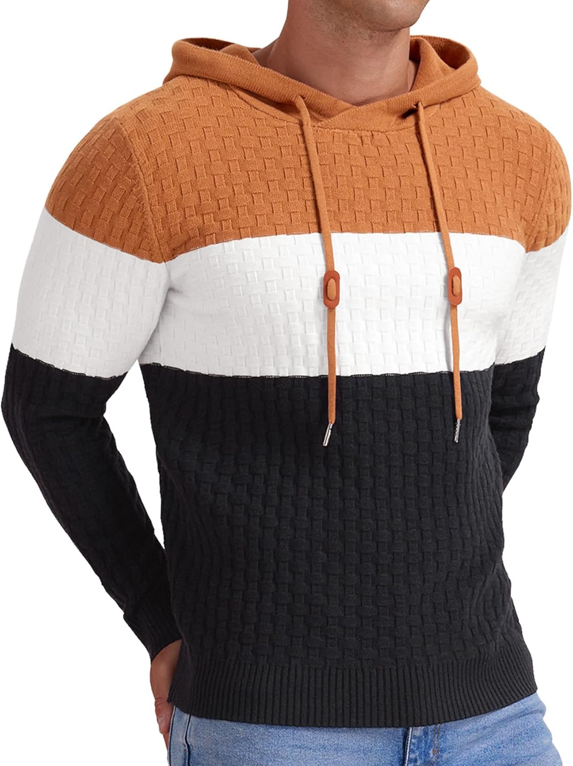 Askdeer Men's Pullover Sweater Long Sleeve Waffle Knitted Sweater Casual Soft Hoodie Pullover Sweaterwith Ribbing Edge Tan White Black