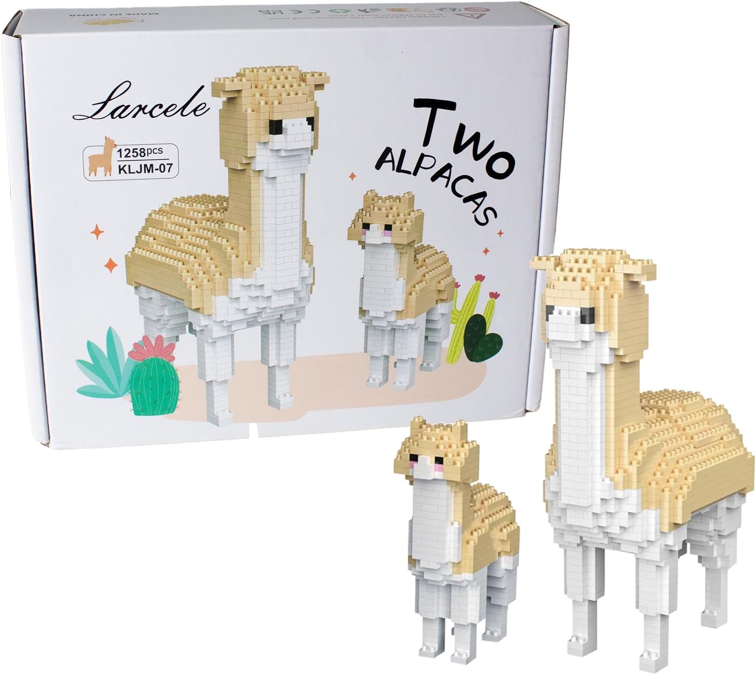 Larcele Animal Series Micro Building Blocks Animal Set, DIY Mini 3D Building Toy Bricks,1258 Pieces KLJM-07 (Two Alpacas)