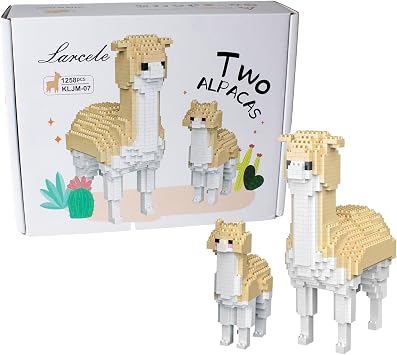 Larcele Animal Series Micro Building Blocks Animal Set, DIY Mini 3D Building Toy Bricks,1258 Pieces KLJM-07 Two Alpacas