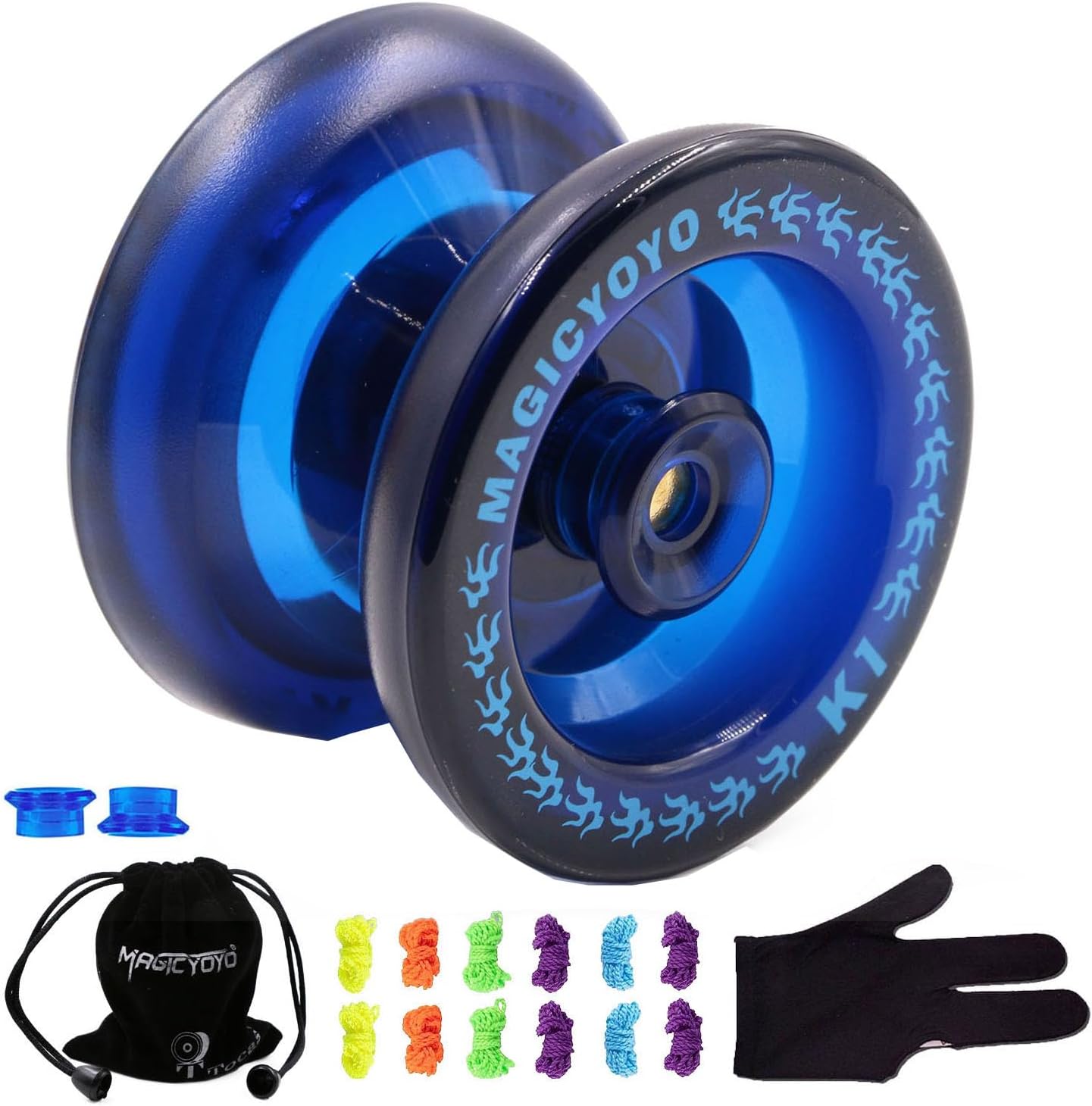 MAGICYOYO K1 Yoyo Professional Responsive Yo-yo for Kids Teens Adults, Beginners Yoyos Toy, Finger Spin Tricks and More, with Yo Yo Bag+ Glove+ 12 Yo-yos Strings+ 2 Yo Yos Hubstacks Kit, Deep Blue