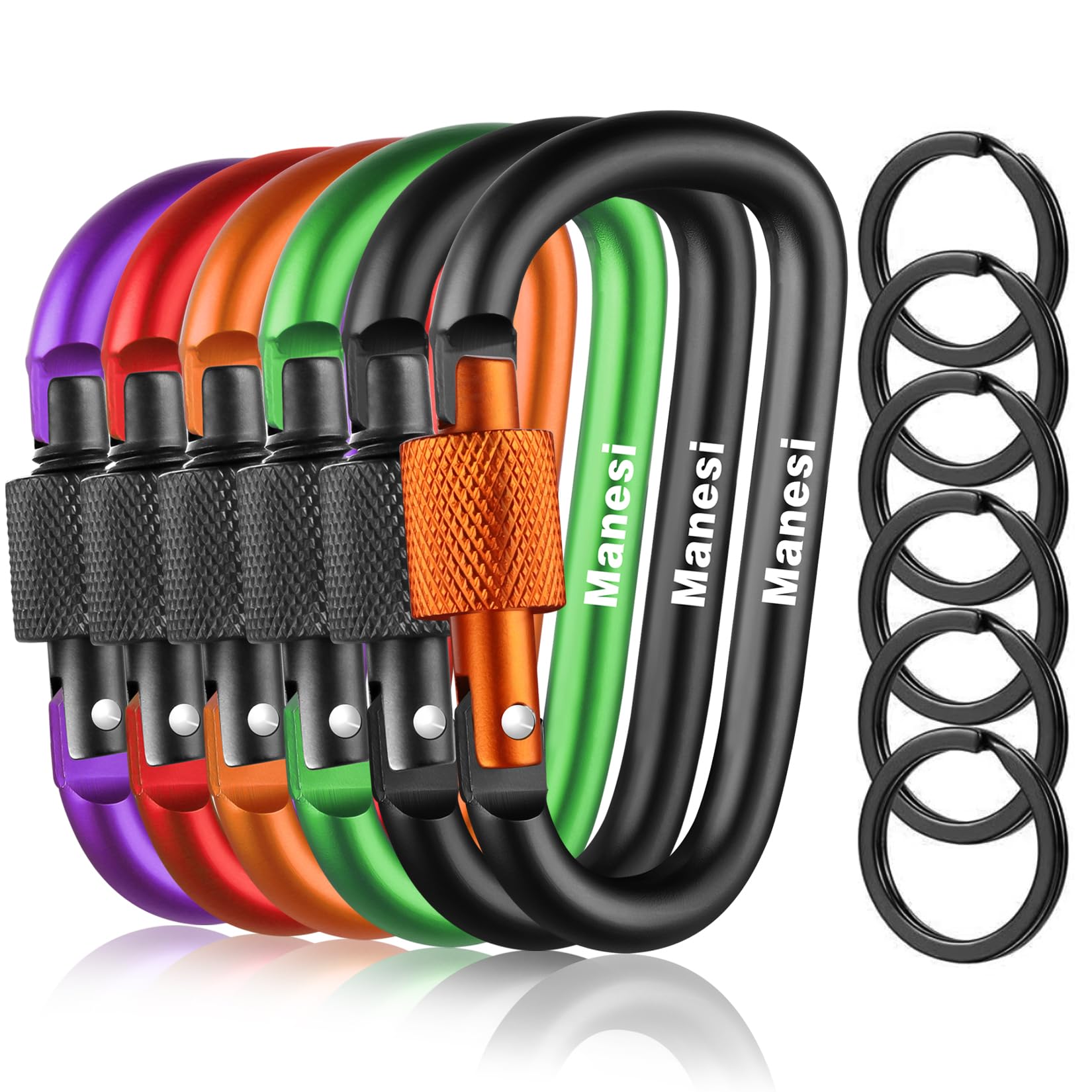 10 Pack Aluminum D Ring Key Rings Clips Locking Carabiner for Camping Fishing and Outdoor Use，Clips with Screw Gate Multicolored