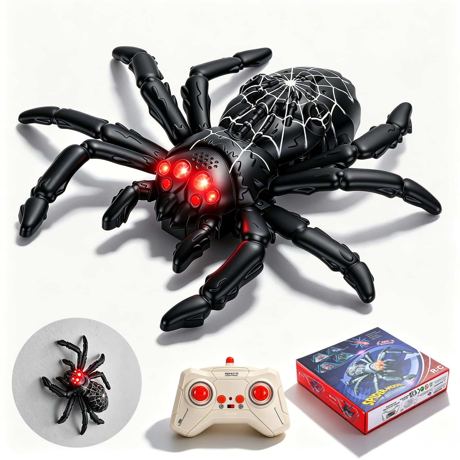 Ferngesteuerte Spinne Spielzeug Auto, RC Wandkletterspinne mit 360° Rotation, Stunt RC Auto zum Krabbeln an Wänden & Boden, Kletterspinne Spielzeug Geschenk für Jungen und Mädchen, Schwarz