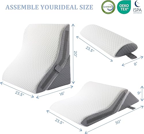 Miniatura 6 de Juego de almohadas ortopédicas de cuña para dormir, 9, 12, 16 y 20 pulgadas, almohada de lectura de espuma viscoelástica ajustable para alivio del