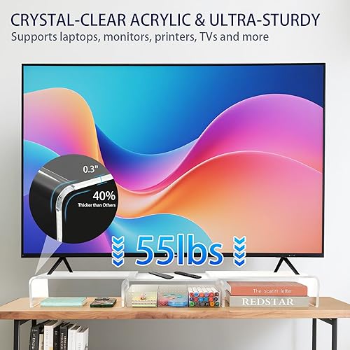 Miniatura 6 de OPNICE Organizadores y accesorios de escritorio de acrílico transparente, soporte para monitor doble con cajón, estante de escritorio para