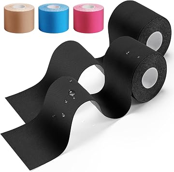 HONYAO Kinesiology Tape 2 Rolls, Sports Tape 5m 5cm, Physio Tape for Shoulder, Back, Elbow, Wrist, Shin, Ankle, K Tape Breathable Waterproof Skin Friendly, Support Muscle Tape, KT Tape Black