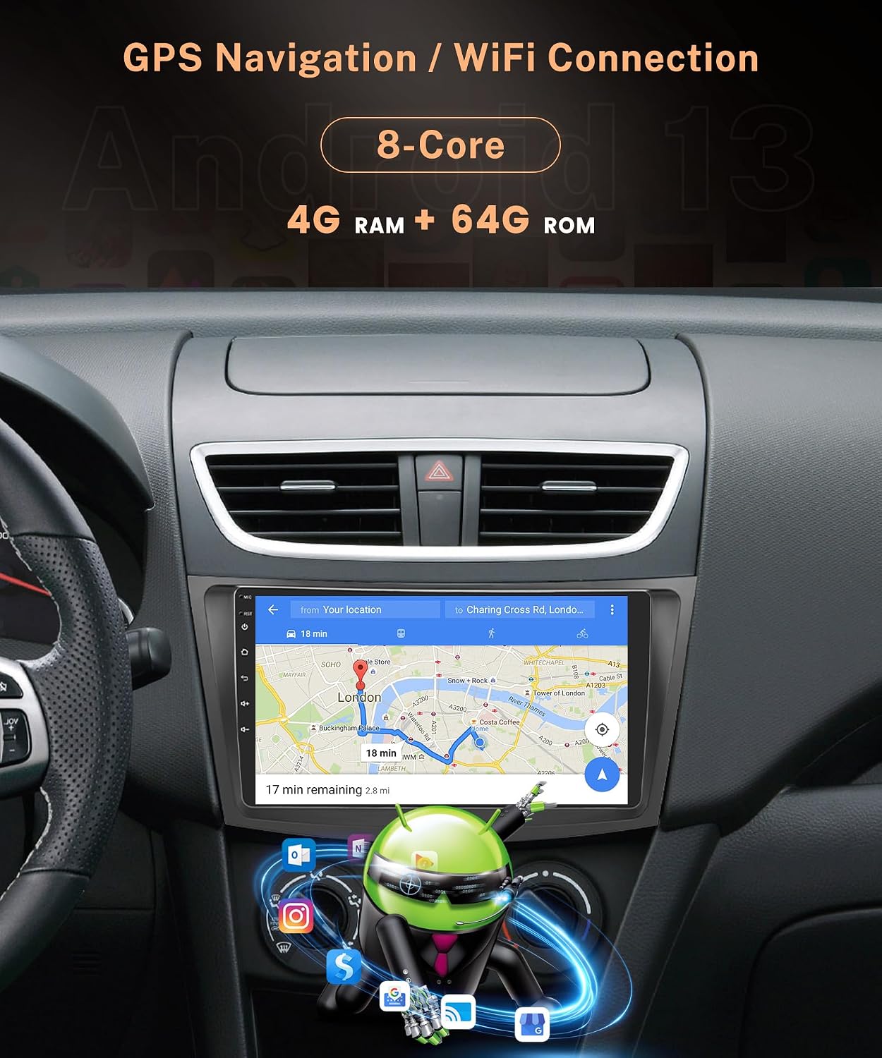 Rimoody Android 8 Core 4G+64G Car Radio for Suzuki Swift 2011-2017 Car Stereo Wireless Carplay Android Auto DSP 9 Inch Touchscreen Bluetooth FM RDS GPS WiFi Mirror Link Backup Camera