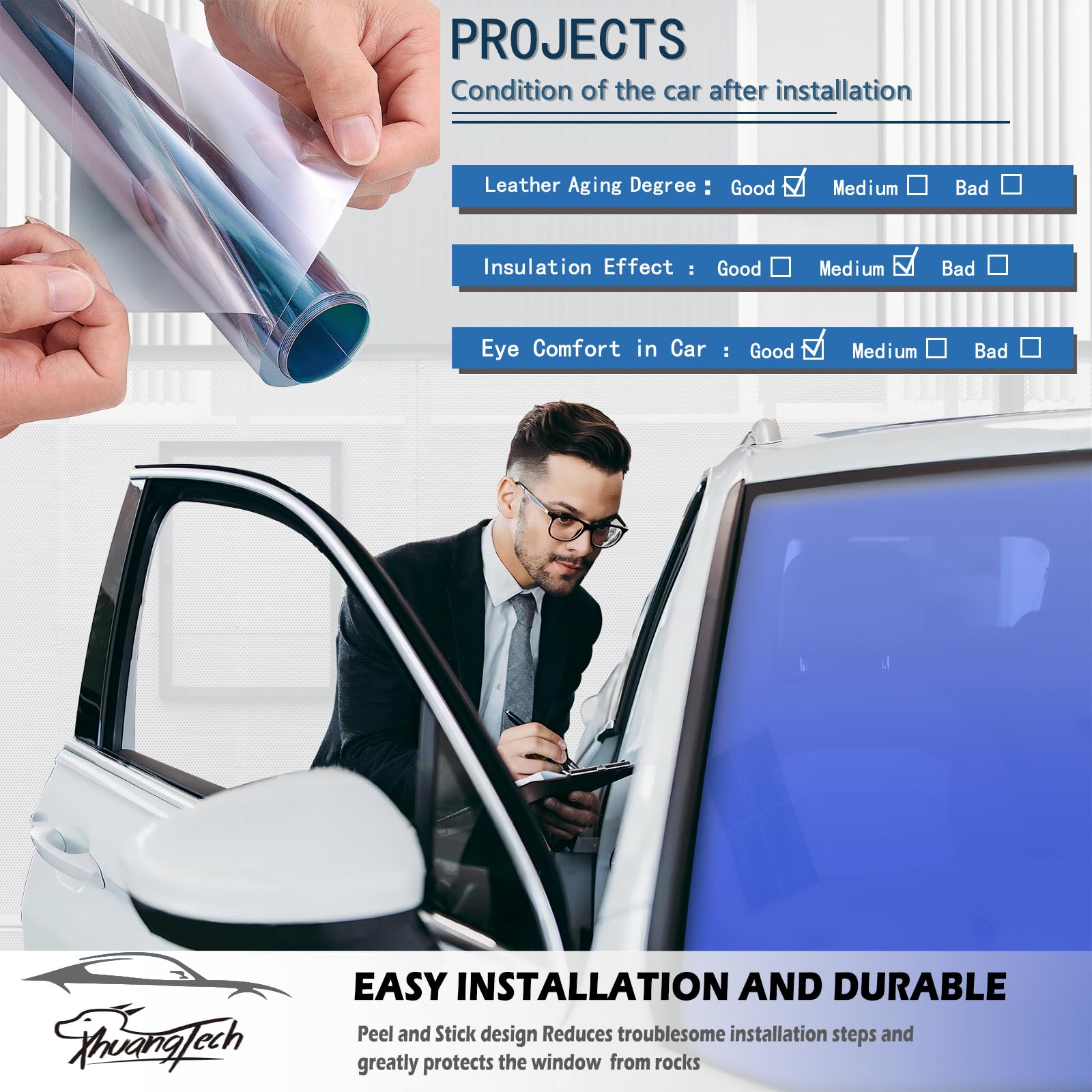 XhuangTech Chameleon Deep Blue Car Front Window Tint Solar Film