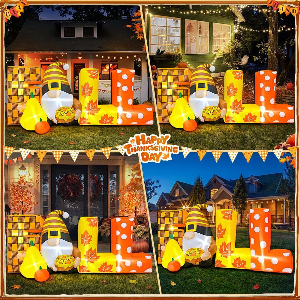 6FT Thanksgiving Inflatables Outdoor Decoration Inflatable Dwarf with Fall, Built in LED Lights Blow Up Yard Decorations for Fall Holiday Party Garden Lawn Décor