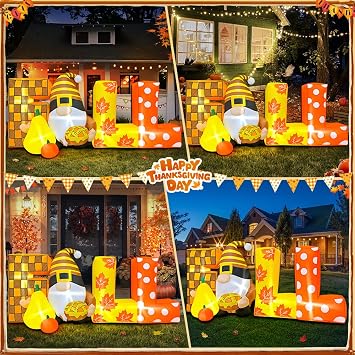 6FT Thanksgiving Inflatables Outdoor Decoration Inflatable Dwarf with Fall, Built in LED Lights Blow Up Yard Decorations for Fall Holiday Party Garden Lawn Decor