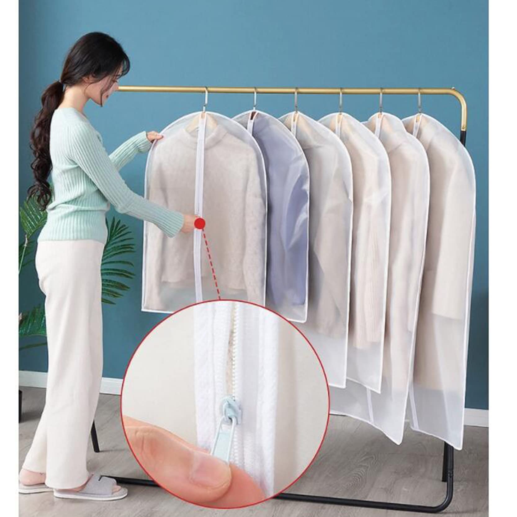 Bolsas para Ropa con Cremallera, 3 Piezas Fundas para Ropa a Prueba de Polvo A Prueba de Polillas, Fundas para Trajes Impermeables PEVE Bolsa de Almacenamiento para Guardarropas y Viajes, 60 x 8