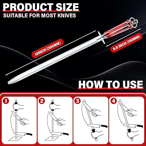 Miniatura 2 de Huusk Afilador de cuchillos de 12 pulgadas, afilador de acero de cuchillos de alto carbono, afiladores de cuchillos de cocina con puntas