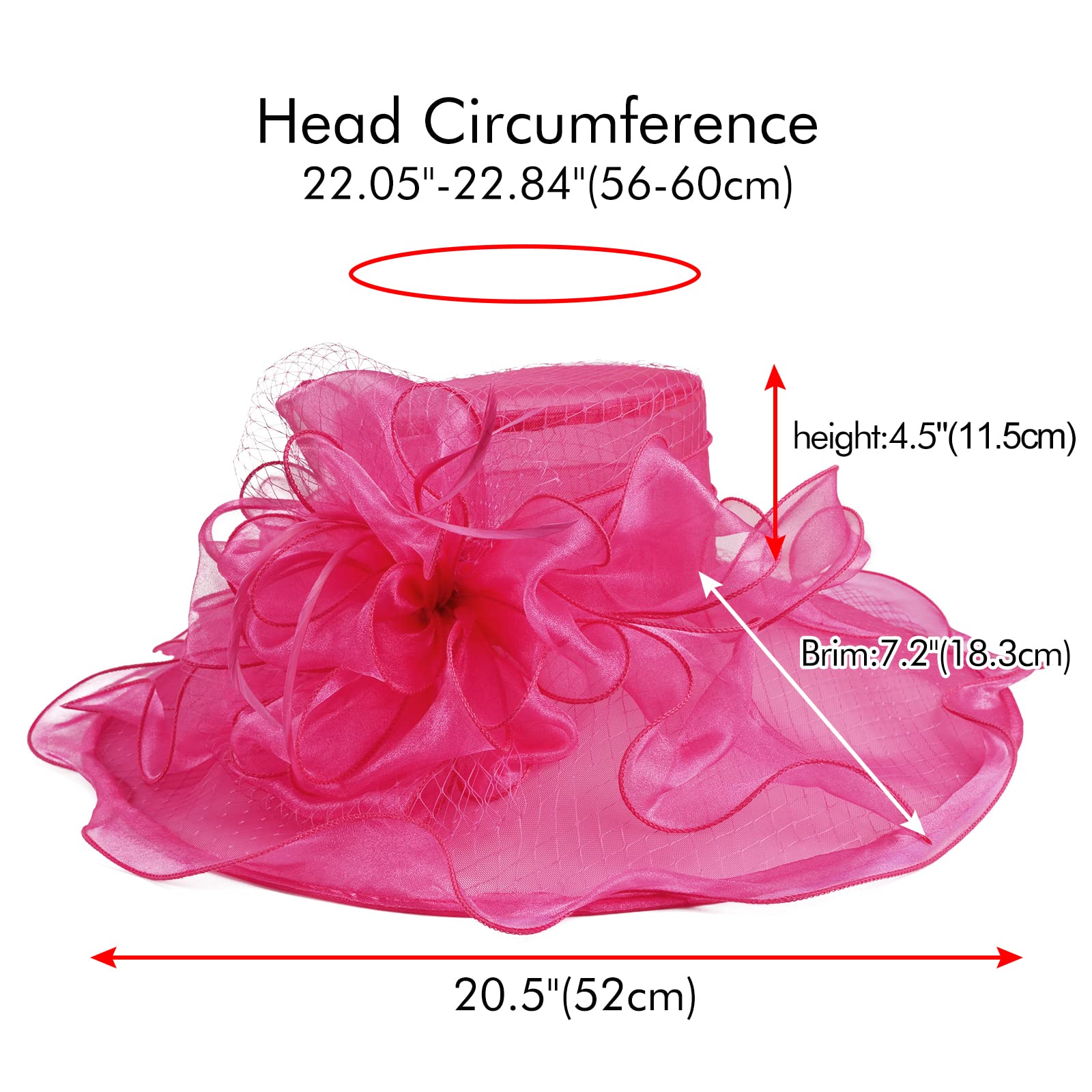 Derby Hats for Women with Headband Hairpin, Cloche Kentucky Hats for Ladies, Organza Tea Party Bridal Church Hats