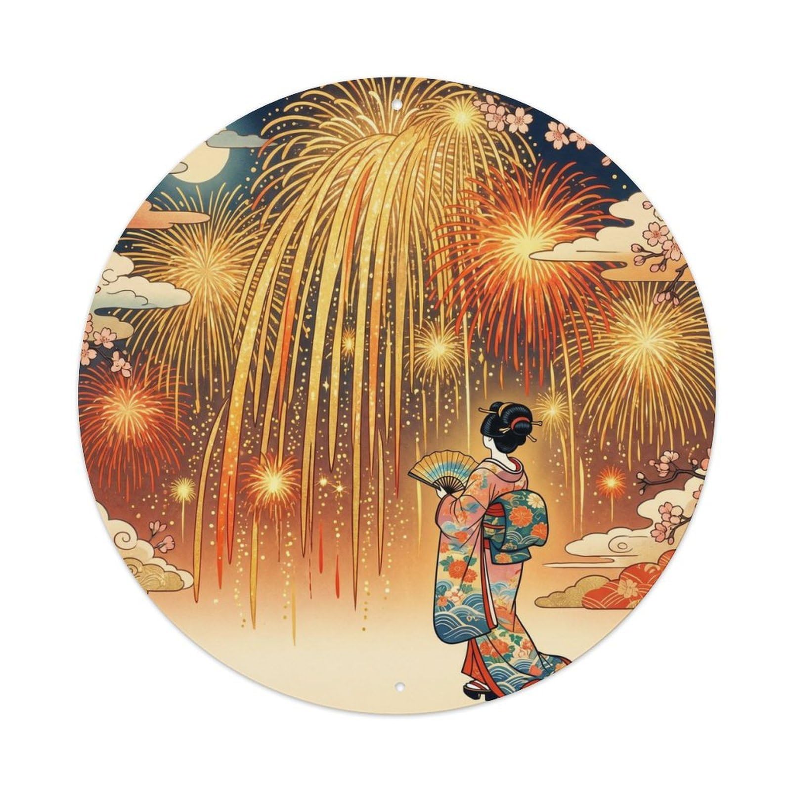 Tgrcjimh Style Metal Tin Sign Japanese Fireworks Waterfall Cascading Golden