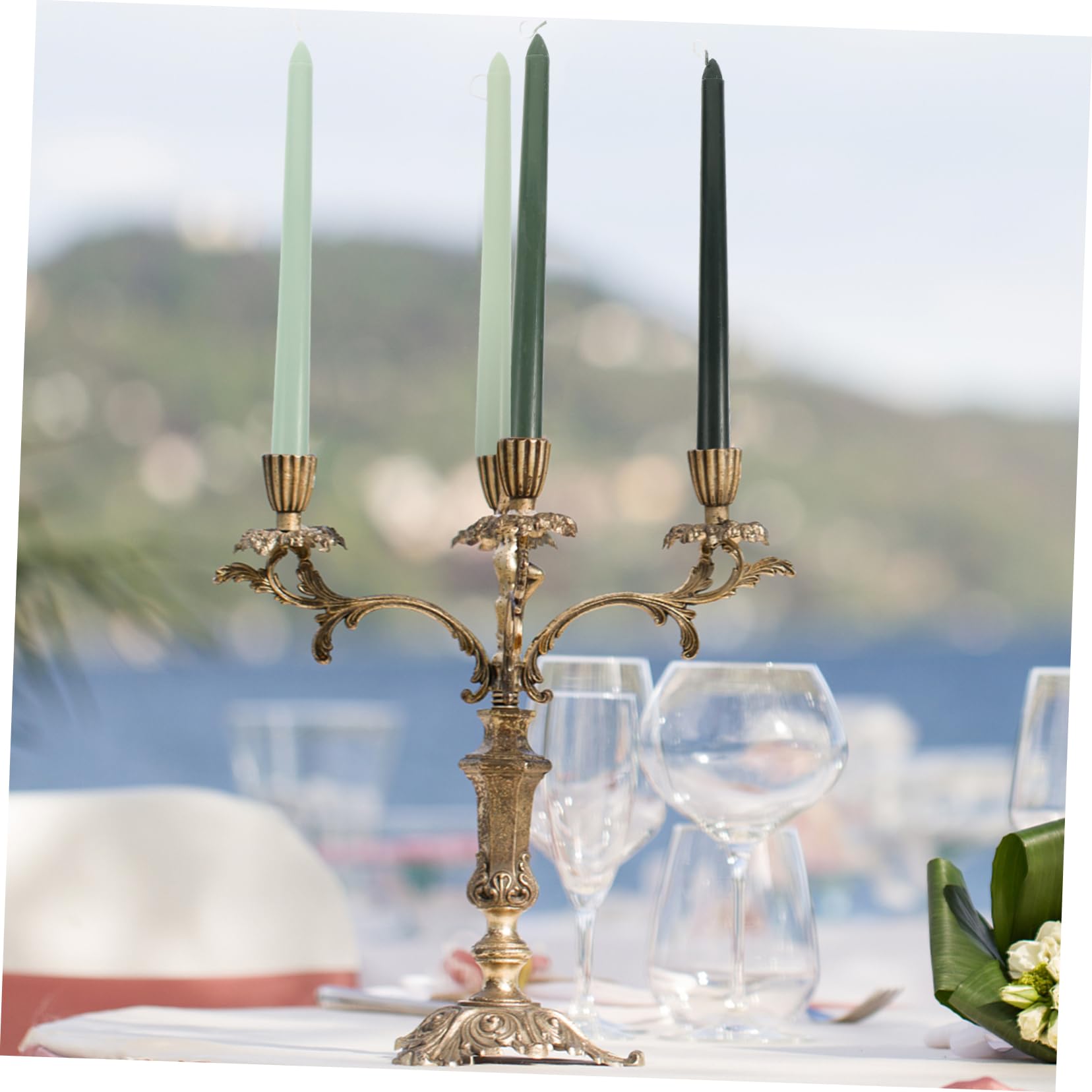 Candele Profumate a Stelo lungo 4 Pezzi in Paraffina Verde senza Fumo per Decorazione Romantica Matrimonio o Compleanno