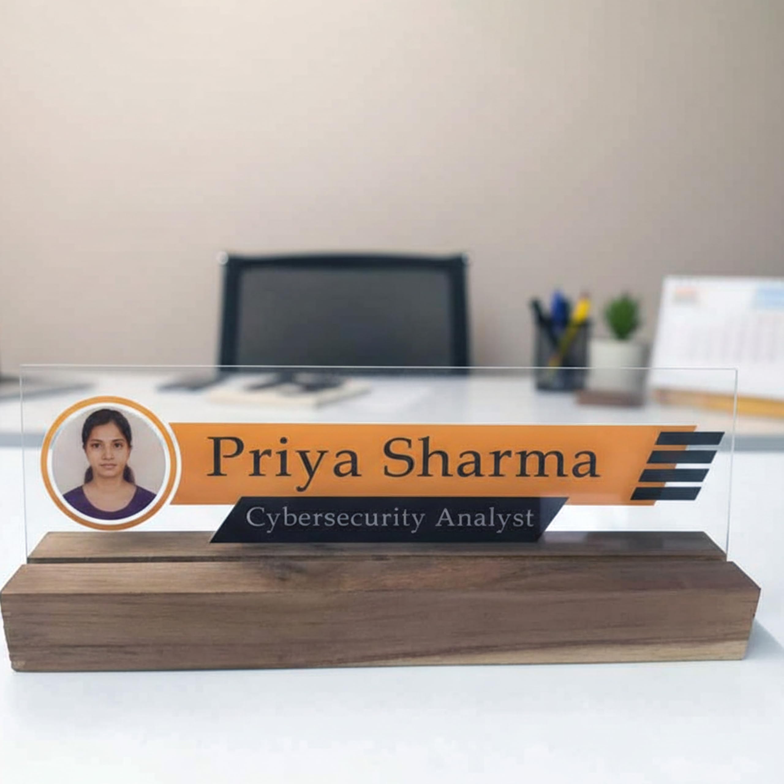 Customized Desk Name Plate with Wooden Base | Personalized Office Table Name Plate | Black Acrylic (Model 1) — Amazon image 11