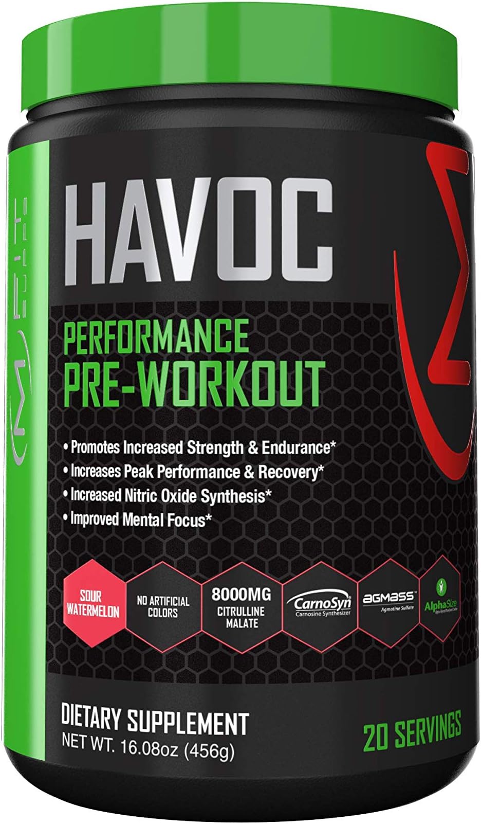 Havoc - Pre-Workout Powder for Energy, Strength, Endurance and Focus - Sour Watermelon Flavor - 20 Servings