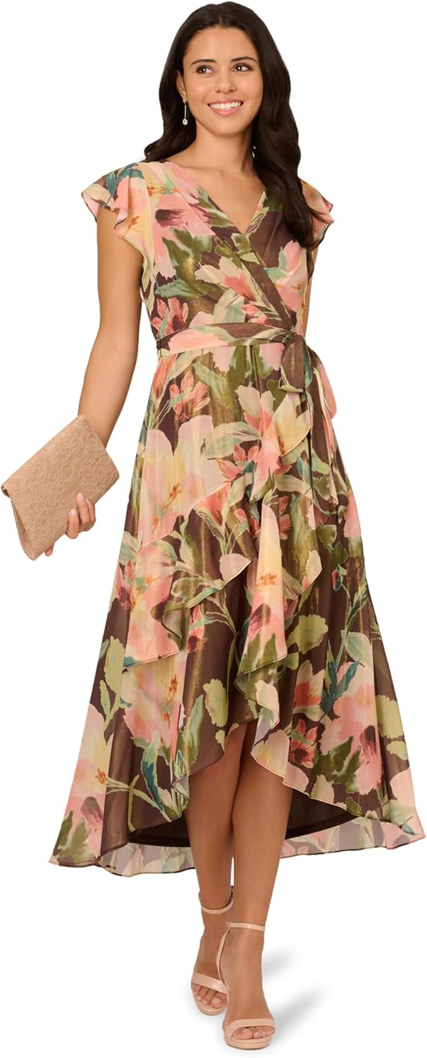 Adrianna Papell Womens Floral Hi Low Midi Dress - Image 4