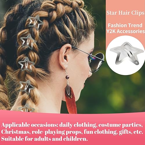 Miniatura 6 de 12 pinzas para el cabello con forma de estrella para niñas y mujeres, Y2K 2000, pasadores de pelo con estrella antideslizante, pinzas de metal