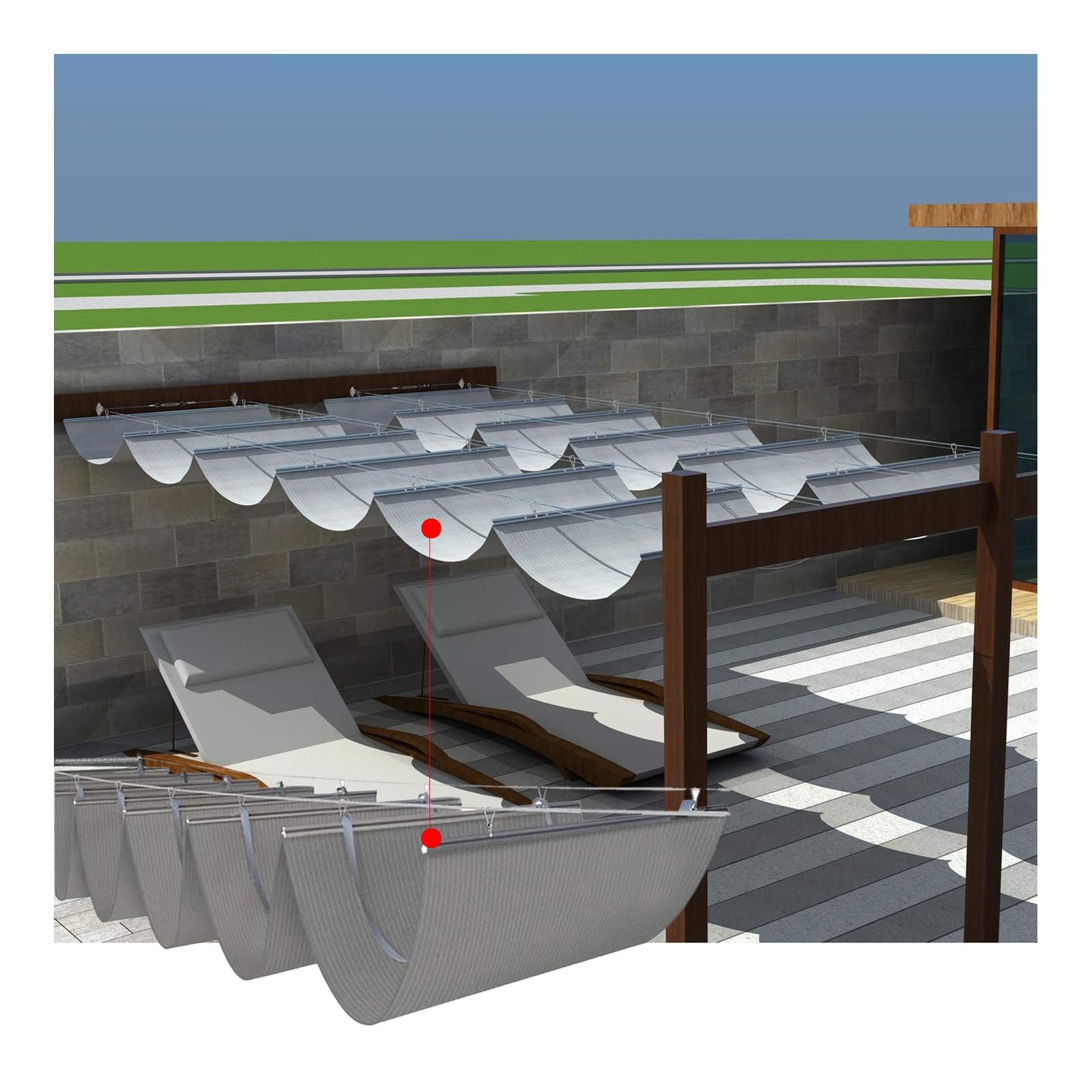 Toldo retráctil con forma de onda, cubierta de pérgola y dosel telescópico anti-UV para patio